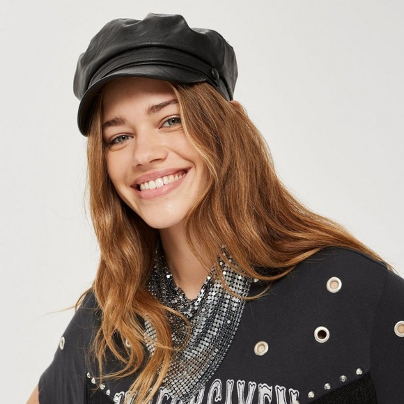 Topshop Accessories - Topshop - Faux Leather Baker Boy Cap